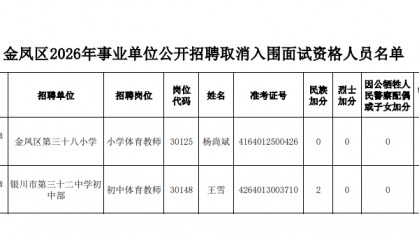 银川决定：取消杨尚斌、王雪面试资格