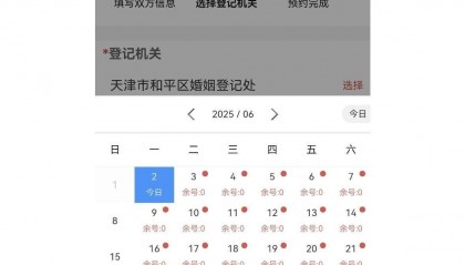 网友称天津部分区域离婚登记预约排到了月底，工作人员：可线下排队办理