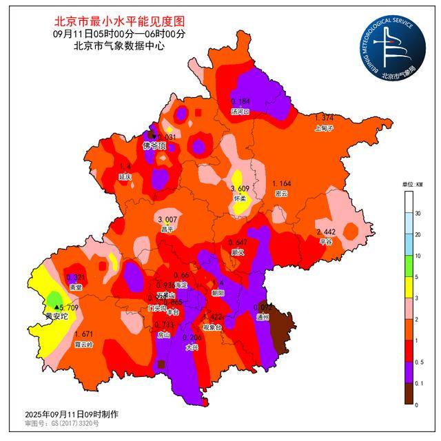 北京今明西部北部多分散阵雨，夜间至清晨能见度差