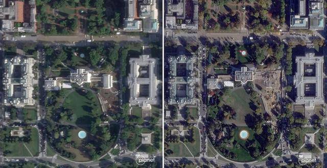 白宫东翼整体建筑全拆卫星图曝光!美媒:“瞬间抹去一个多世纪的历史”